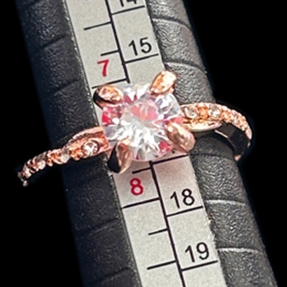 Rose Gold Solitaire Simulated Zircon Ring Fashion Dinner Cocktail Side Stones - Picture 7 of 10
